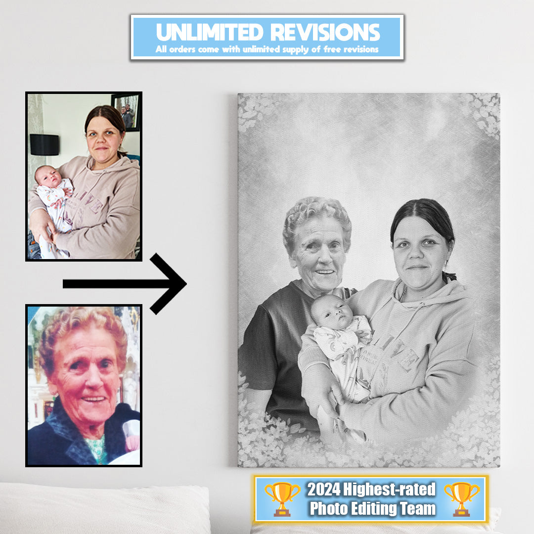 Custom family portrait, family portrait painting, Black & white style