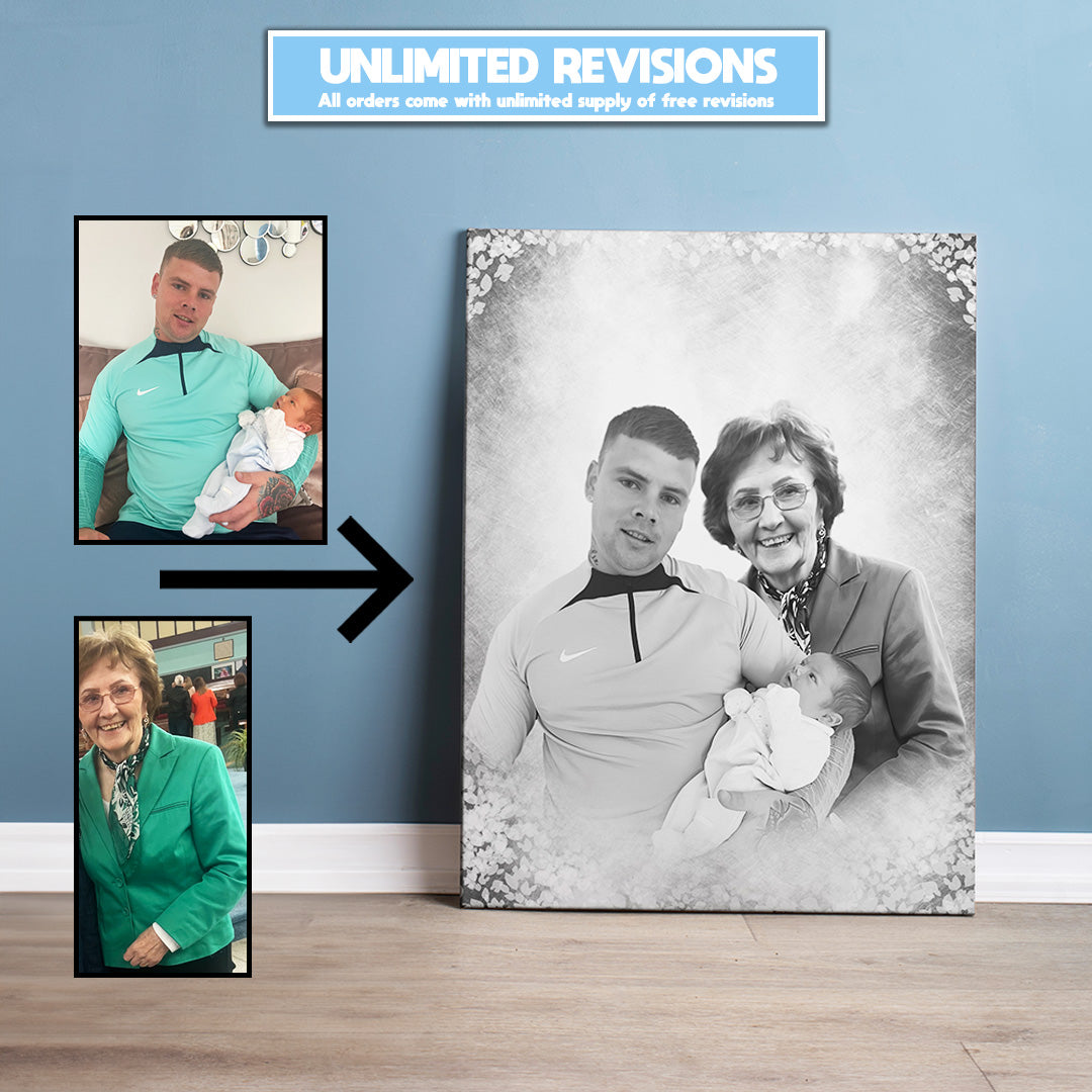 Custom family portrait, family portrait painting, Black & white Style